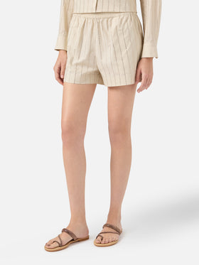 Meave shorts pull up in popeline di cotone con decorazione di strass a righe