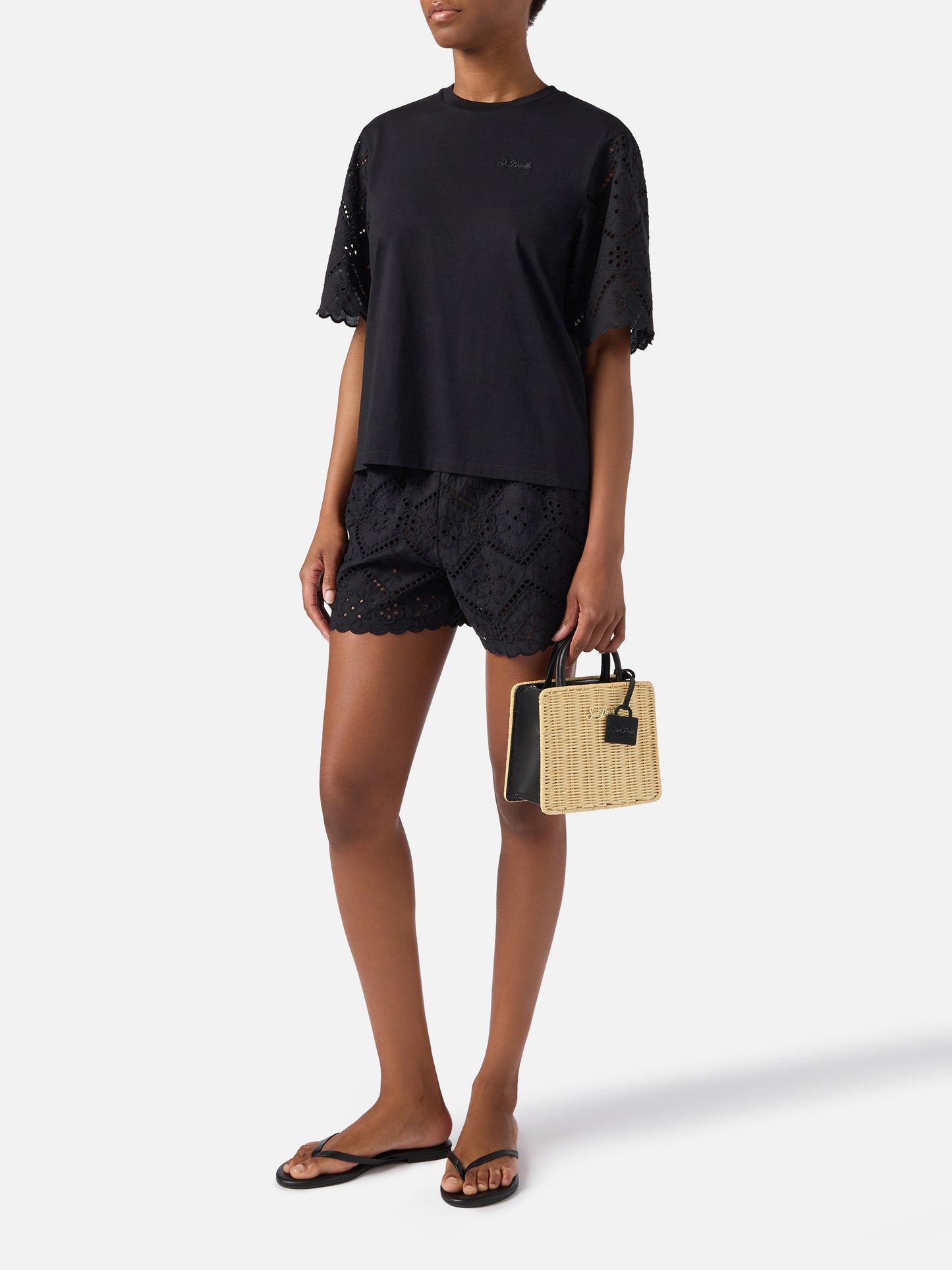 Schwarze Meave Shorts aus Broderie Anglaise 