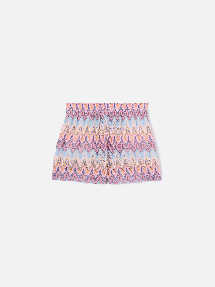 Meave Jr raschel knit shorts with pastel flame pattern