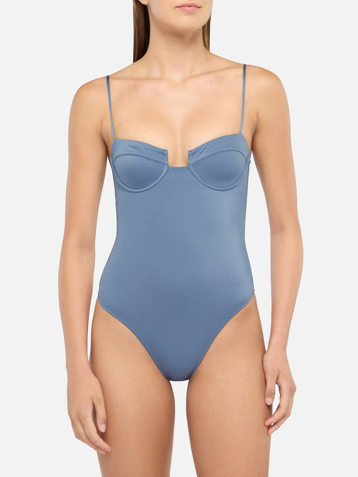 Medea schimmernder Avioblauer Bügel-Badeanzug