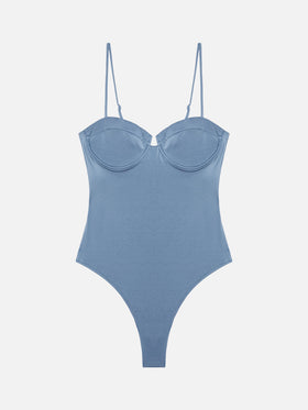 Medea schimmernder Avioblauer Bügel-Badeanzug