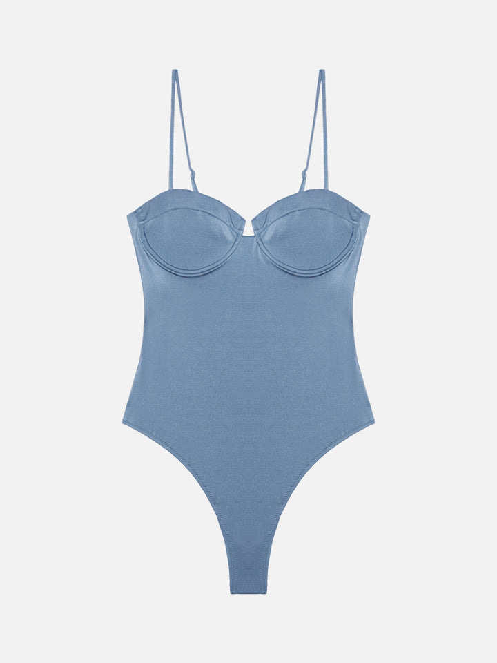 Medea schimmernder Avioblauer Bügel-Badeanzug