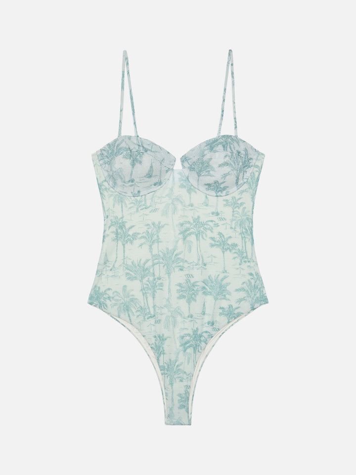 Costume intero Medea lurex con ferretto e stampa toile de jouy