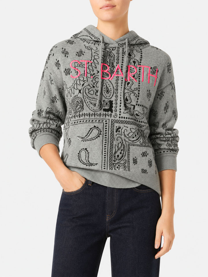 Sudadera cropped Grey Meg en cashmere mezclado con estampado bandana 