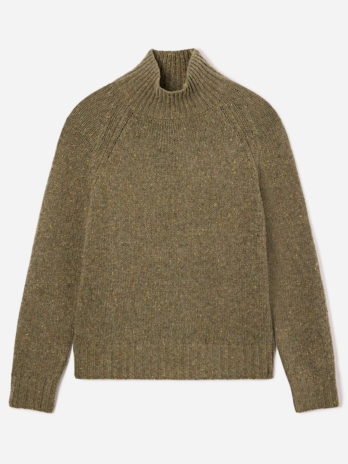 Maglia Meghan verde militare a collo alto in misto lana Donegal