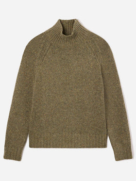 Maglia Meghan verde militare a collo alto in misto lana Donegal