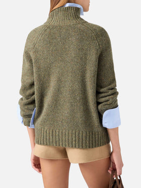 Maglia Meghan verde militare a collo alto in misto lana Donegal