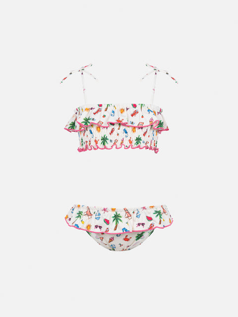 Melie smocked point embroidery bikini with ruffle - MC2 Saint Barth