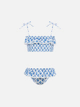 Melie smocked point embroidery bikini with ruffle