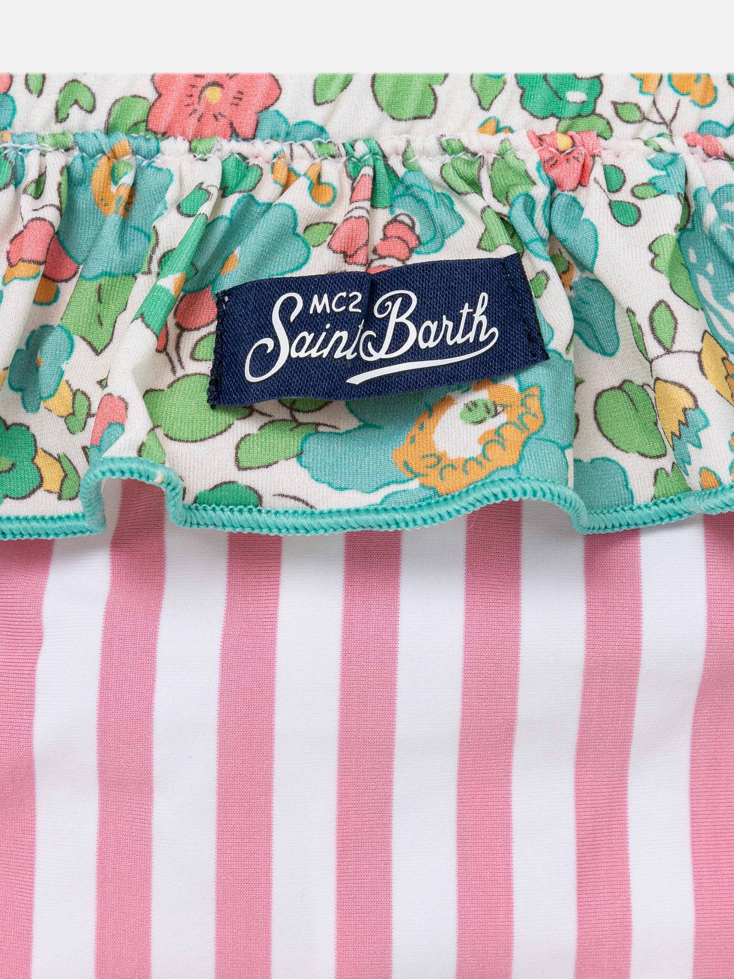 Melly ruffled swim briefs with Betsy patch print | MADE WITH LIBERTY FABRIC - MC2 Saint Barth