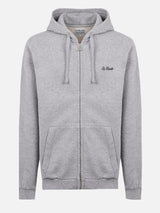 Man grey zipped and hooded sweatshirt with St. Barth embroidery