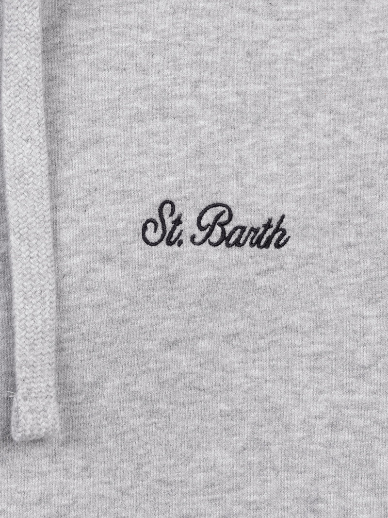 Man grey zipped and hooded sweatshirt with St. Barth embroidery