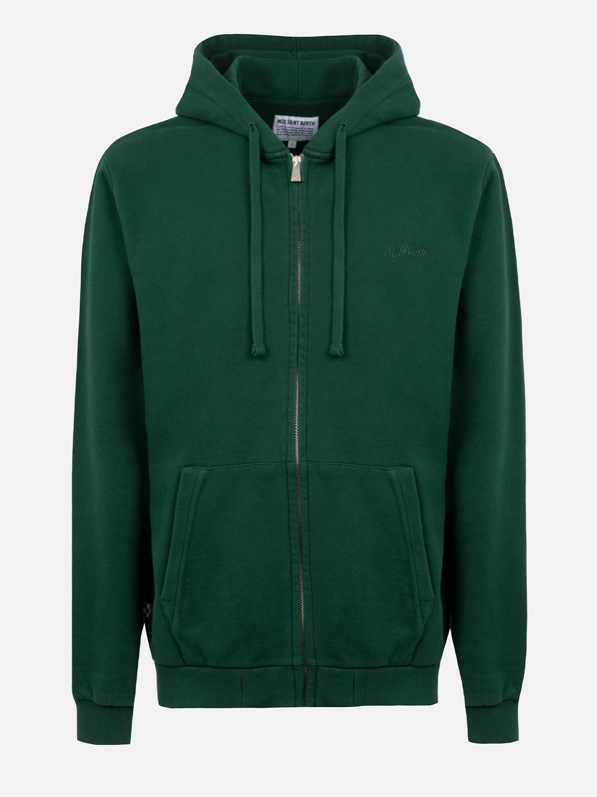 Man British green zipped and hooded sweatshirt with St. Barth embroidery - MC2 Saint Barth