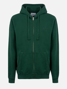Man British green zipped and hooded sweatshirt with St. Barth embroidery - MC2 Saint Barth