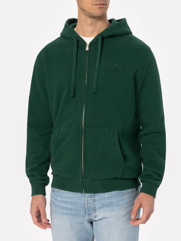 Man British green zipped and hooded sweatshirt with St. Barth embroidery