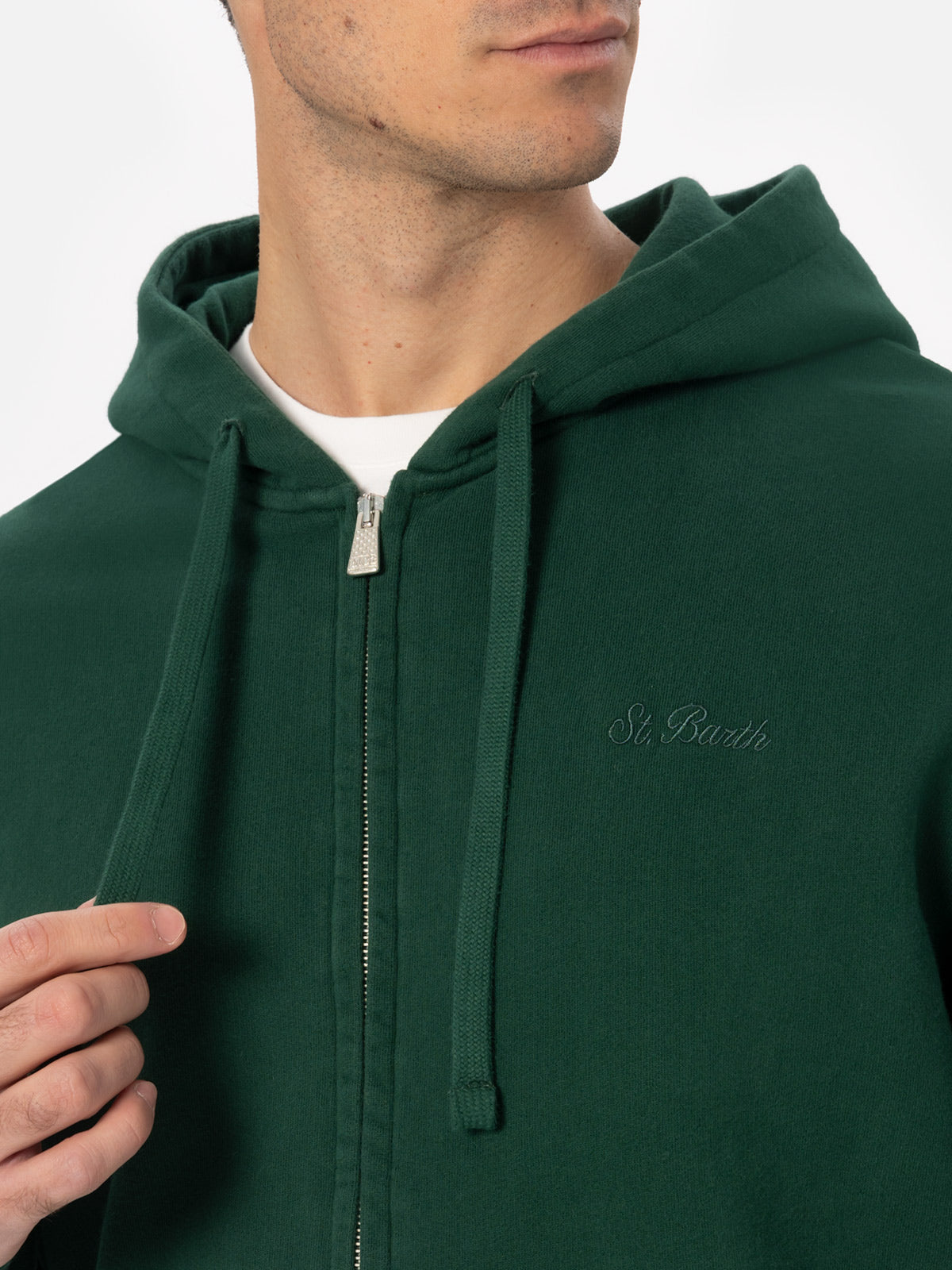 Man British green zipped and hooded sweatshirt with St. Barth embroidery - MC2 Saint Barth