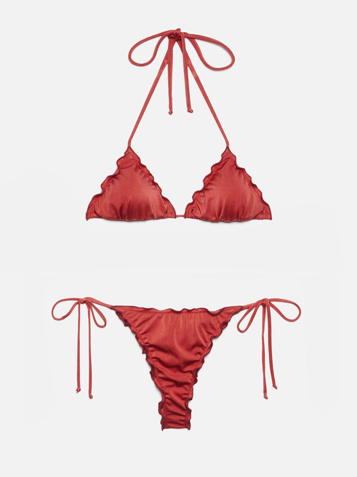 Bikini classico a triangolo in shimmer rosso mattone Sagittarius Miami