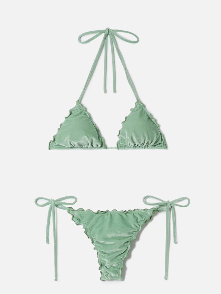 Bikini Sagittarius Miami in velluto argento e verde salvia