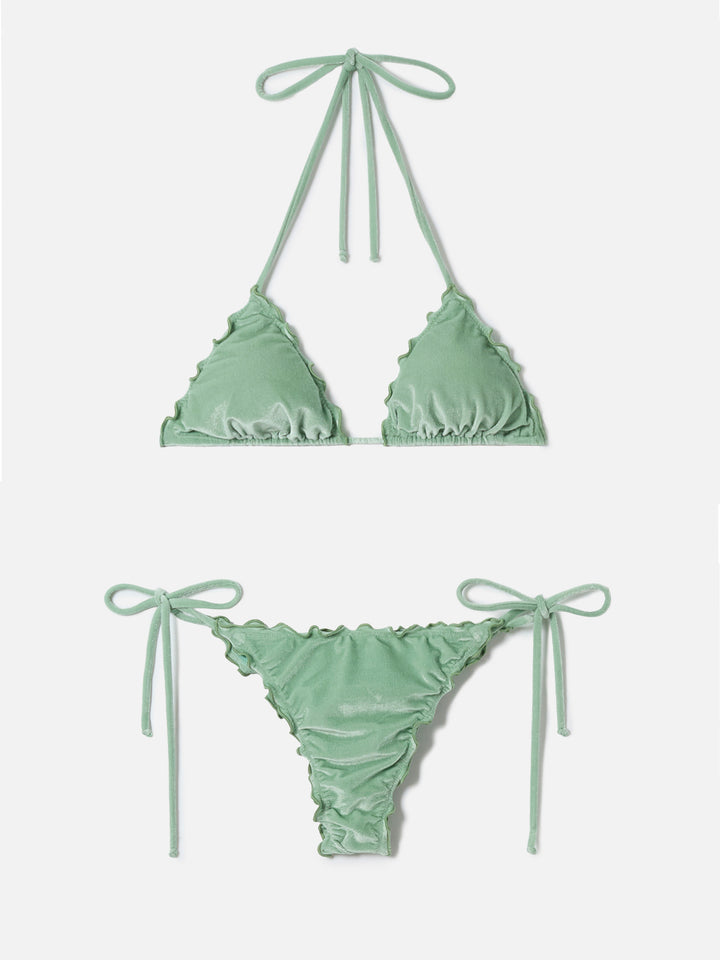 Bikini Sagittarius Miami in velluto argento e verde salvia