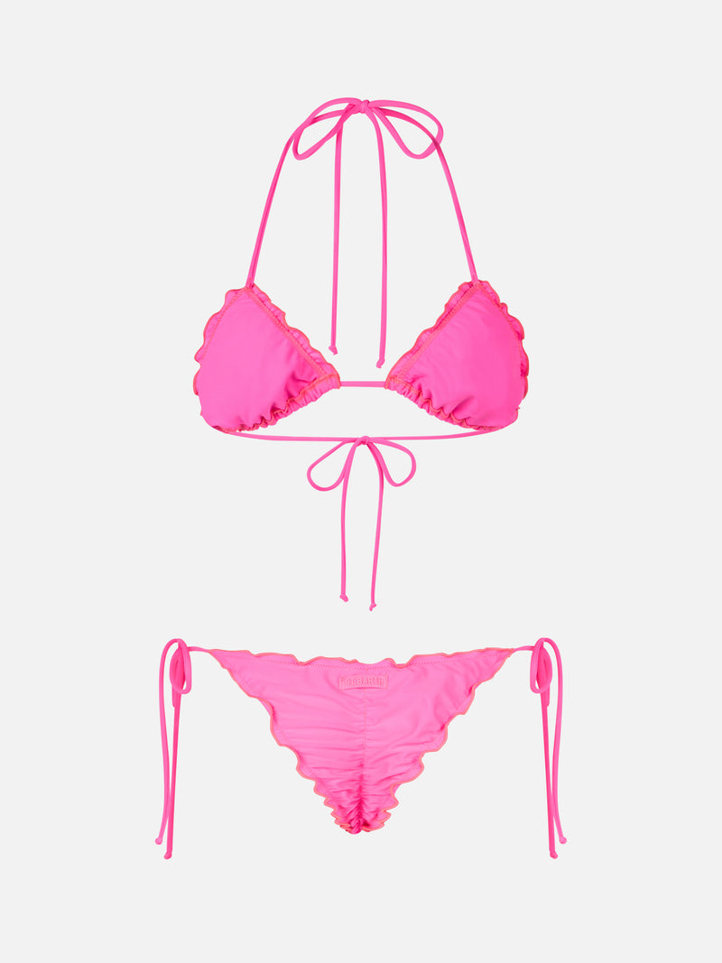 Woman fluo pink classic triangle bikini Sagittarius Miami