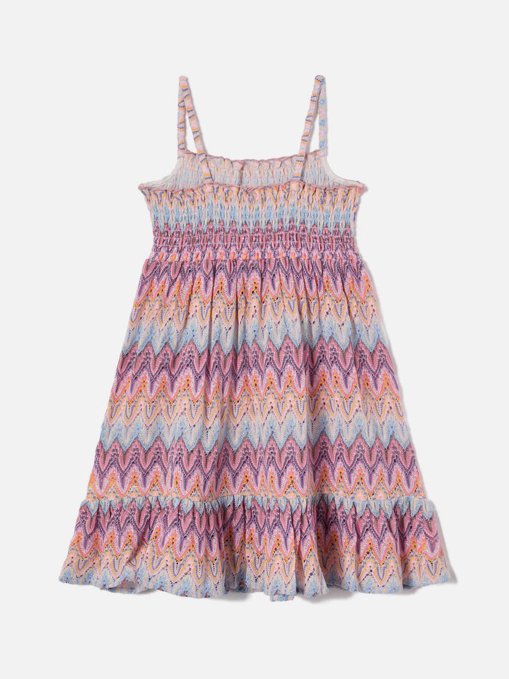Miki raschel knit sundress with pastel flame pattern