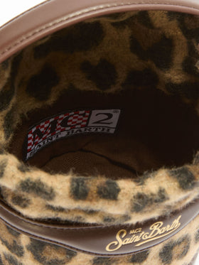 Borsa a secchiello Mila Tweed in misto lana tweed leopardato
