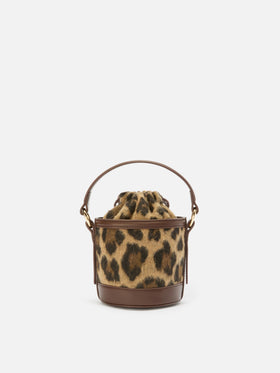 Borsa a secchiello Mila Tweed in misto lana tweed leopardato