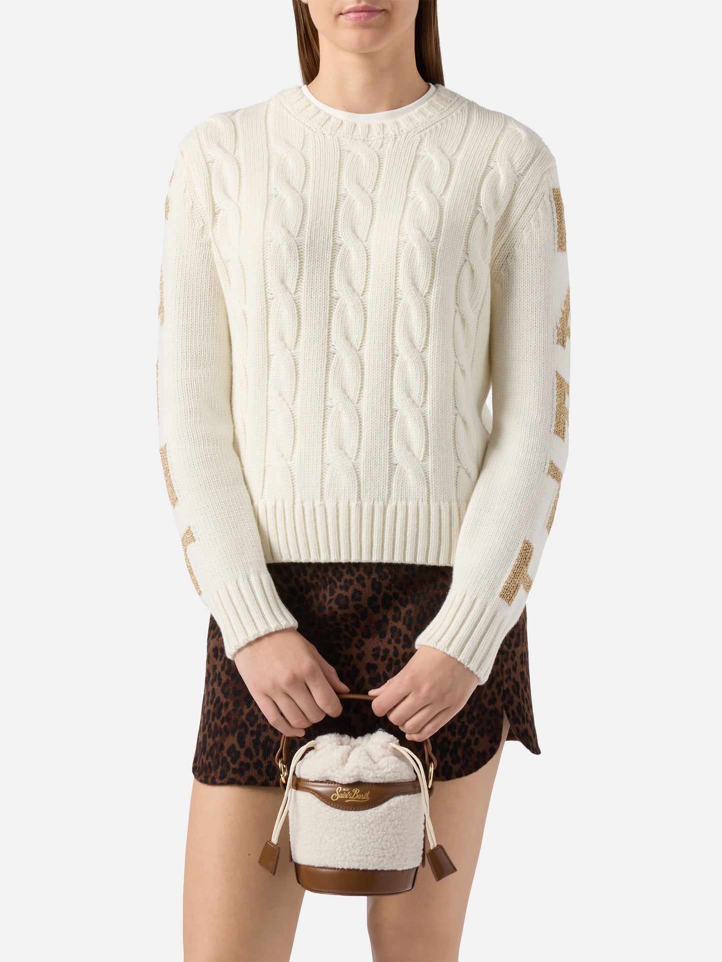 Borsa a secchiello Mila Teddy in sherpa bianco