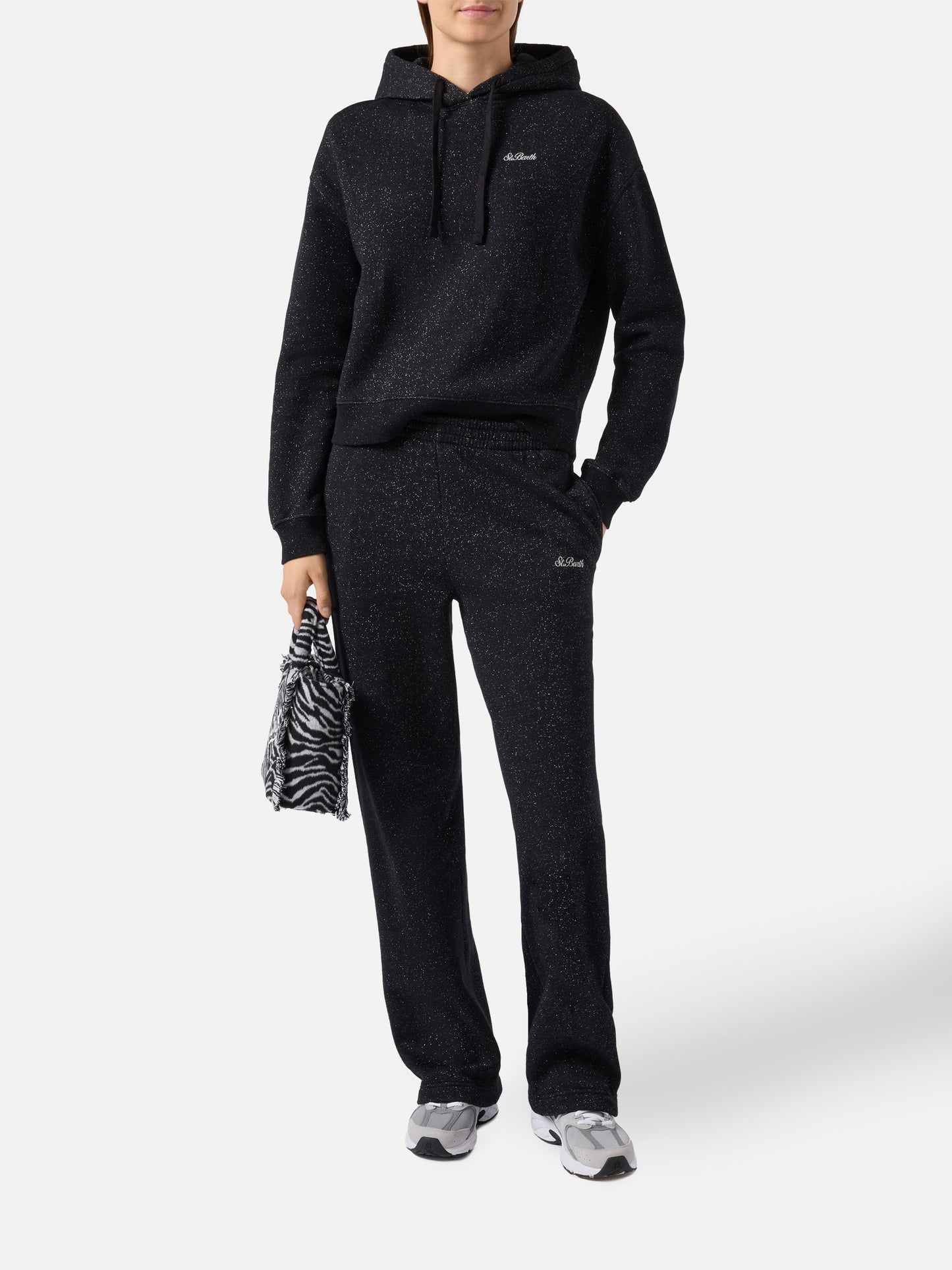 Mindy hoodie in black cotton–lurex blend