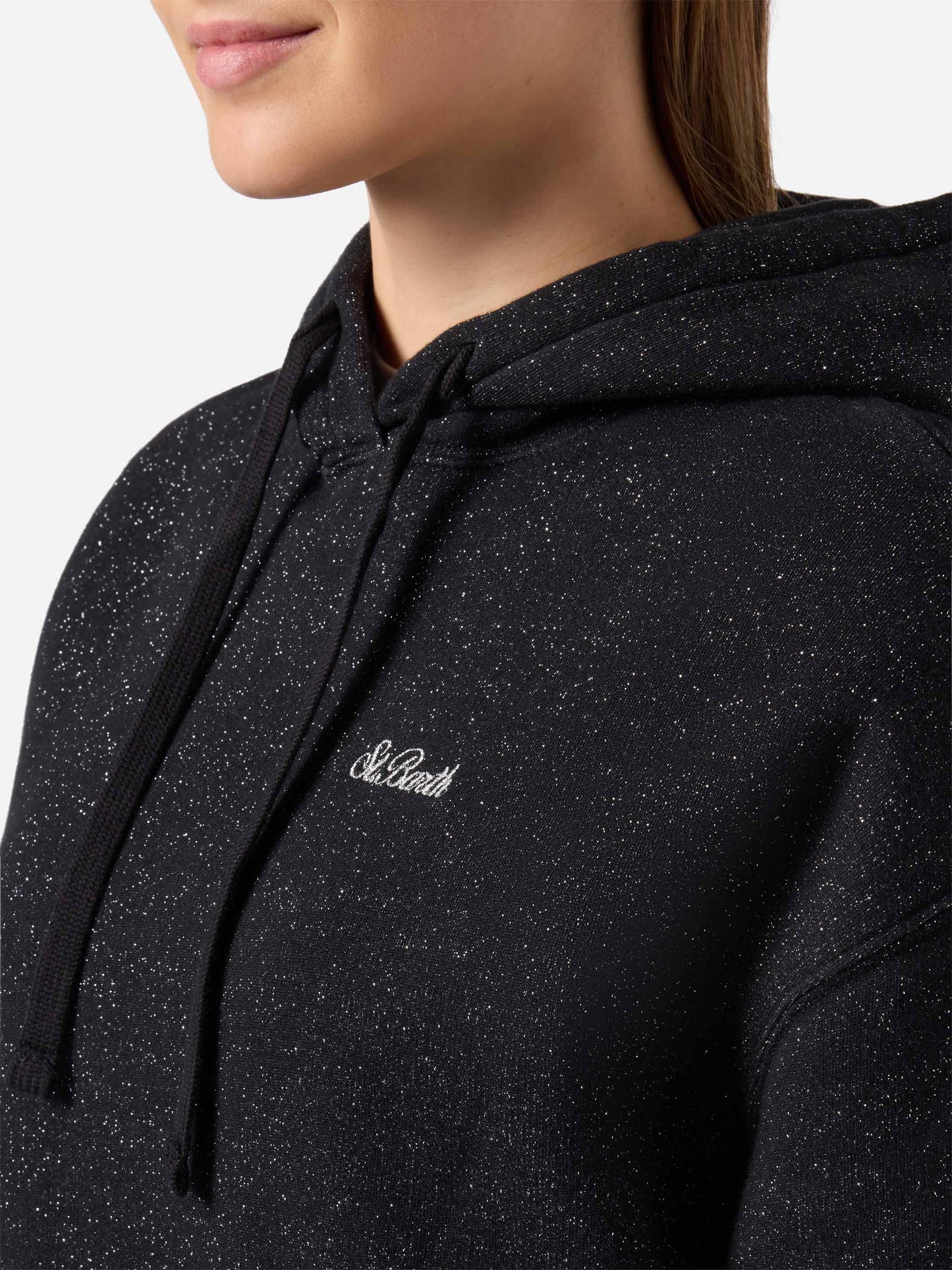 Mindy hoodie in black cotton–lurex blend