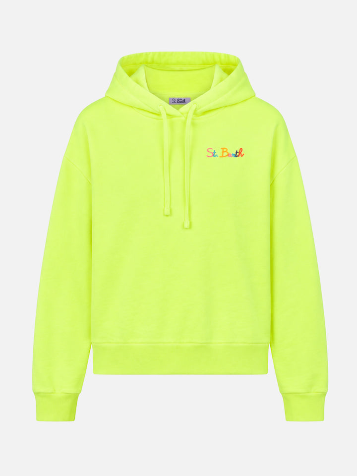 Sudadera con capucha amarillo flúor con bordado St. Barth 