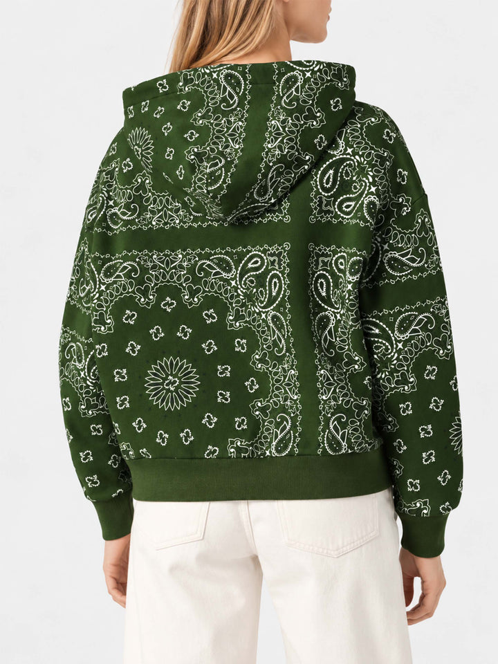 Green Mindy hooded sweatshirt with bandana print