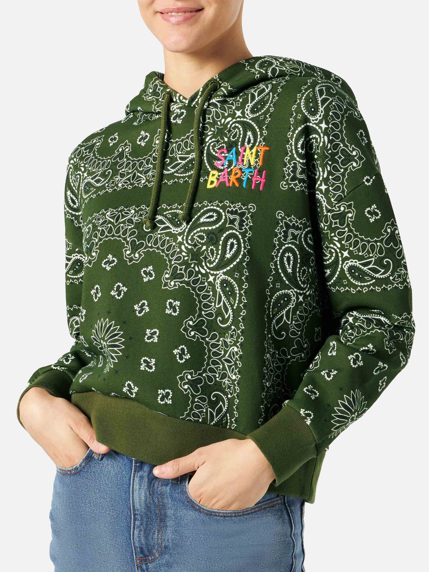 Sudadera con capucha Green Mindy con estampado bandana 
