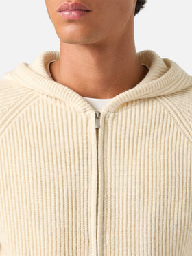 Beige Malcolm wool hooded knit with full zip