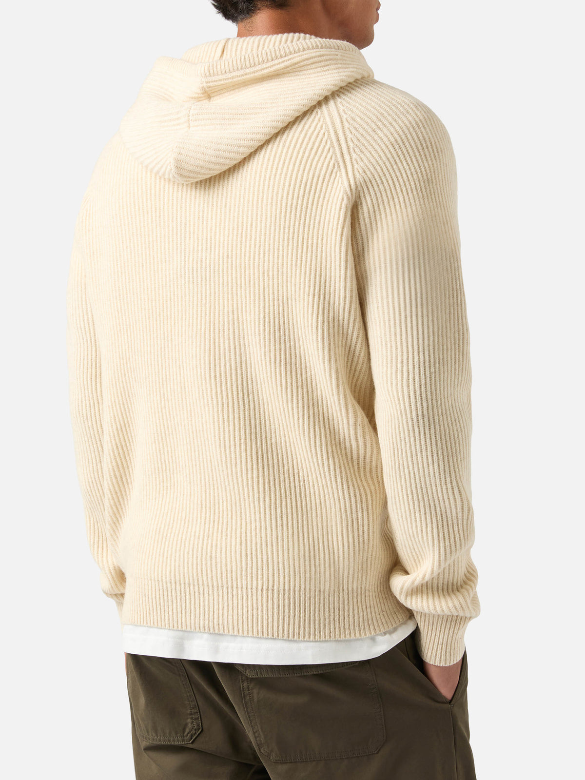 Beige Malcolm wool hooded knit with full zip