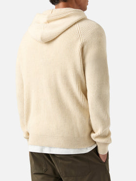 Beige Malcolm wool hooded knit with full zip