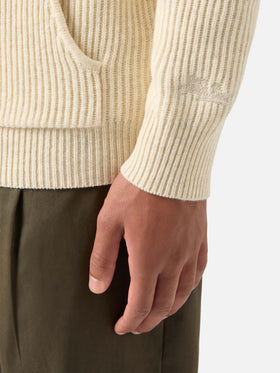 Beige Malcolm wool hooded knit with full zip