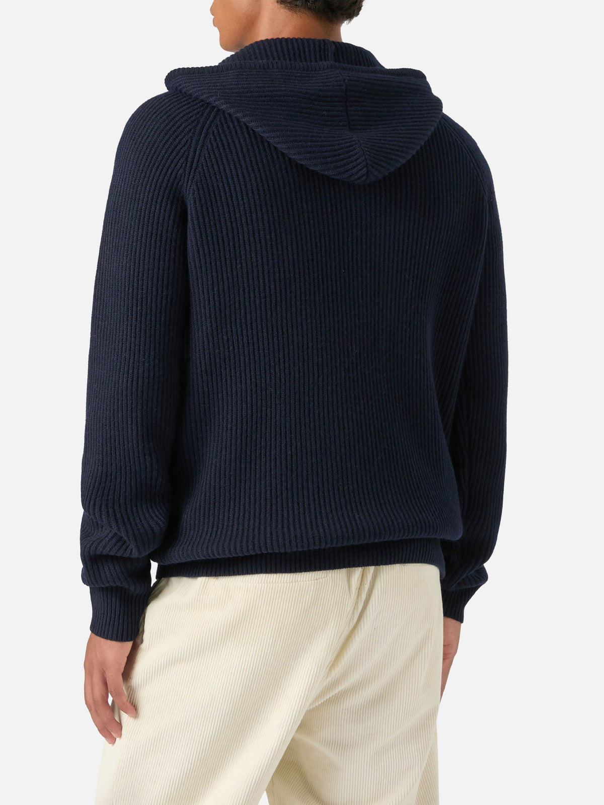 Maglia Malcolm blu notte in lana con cappuccio e zip intera