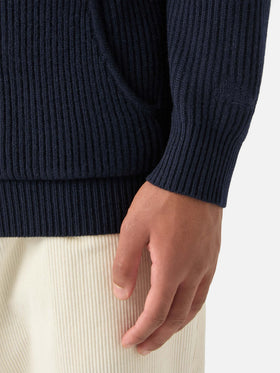 Maglia Malcolm blu notte in lana con cappuccio e zip intera