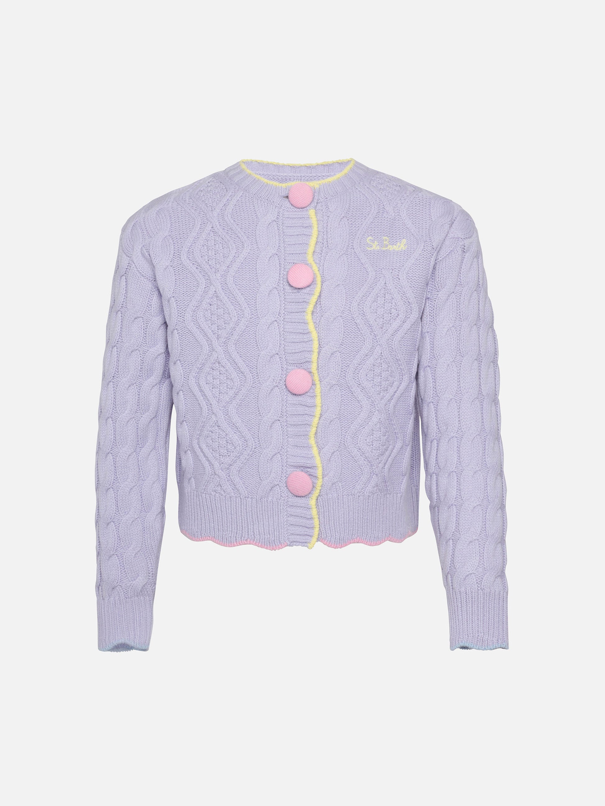 Girl lilac wavy cable knit cardigan Mallery with contrast buttons and details - MC2 Saint Barth