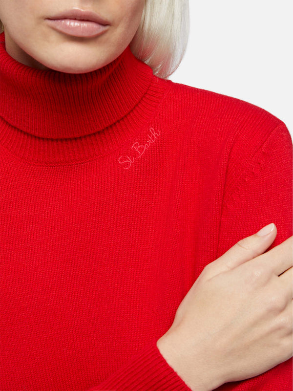 Maglione da donna rosso Moody a costine sottili