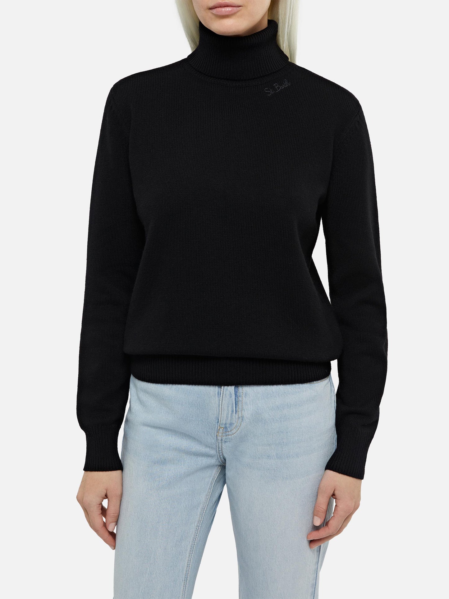 Woman black cashmere blend turtleneck sweater Moody - MC2 Saint Barth