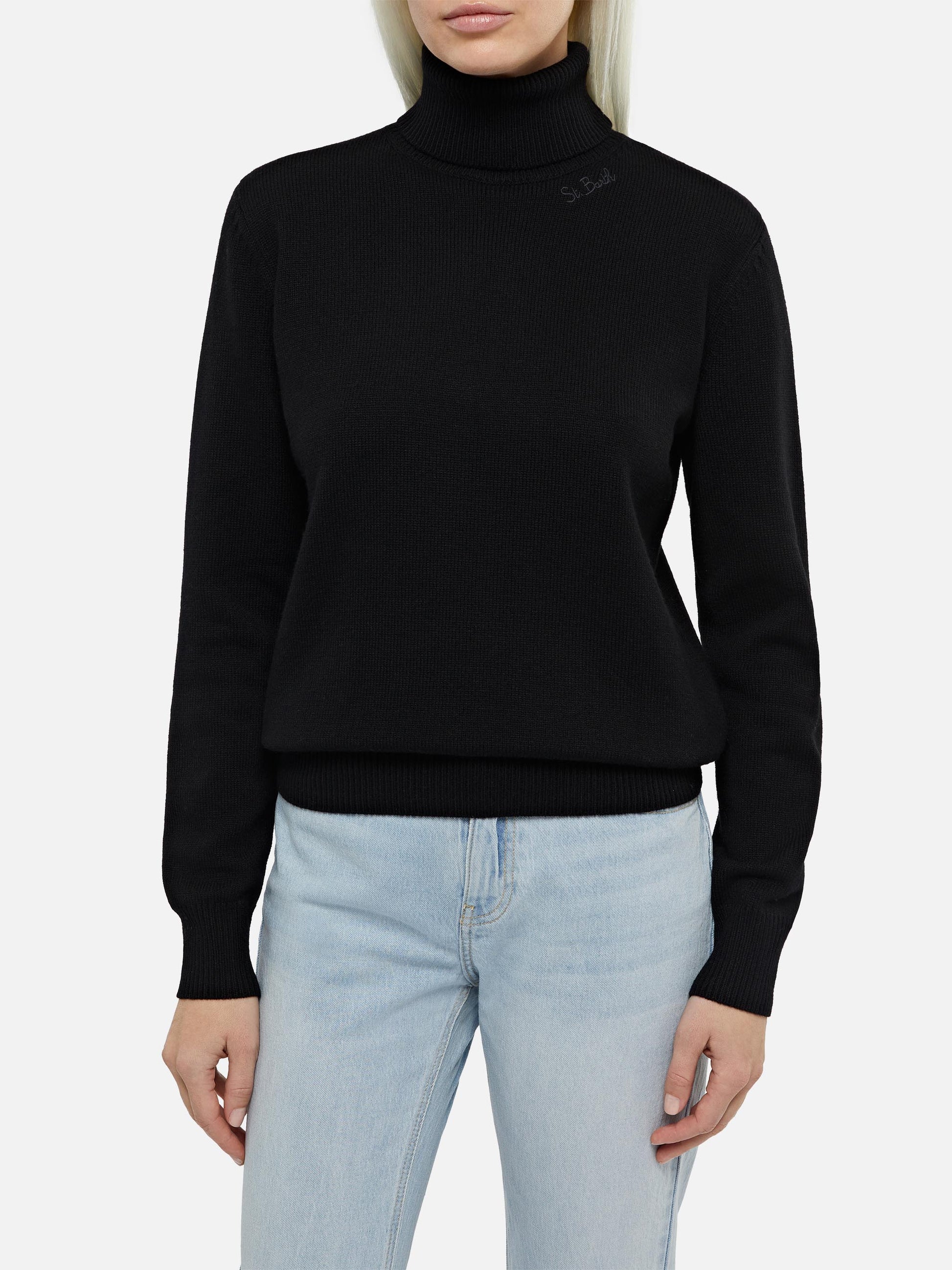 Woman black cashmere blend turtleneck sweater Moody - MC2 Saint Barth