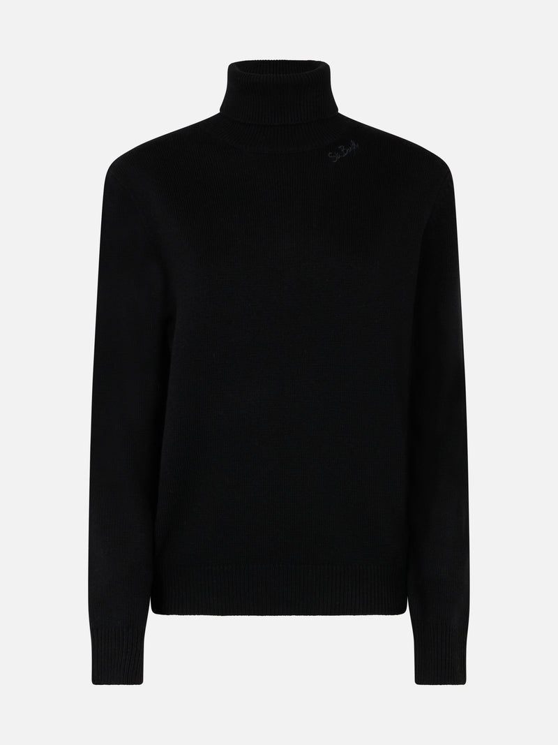 Woman black cashmere blend turtleneck sweater Moody