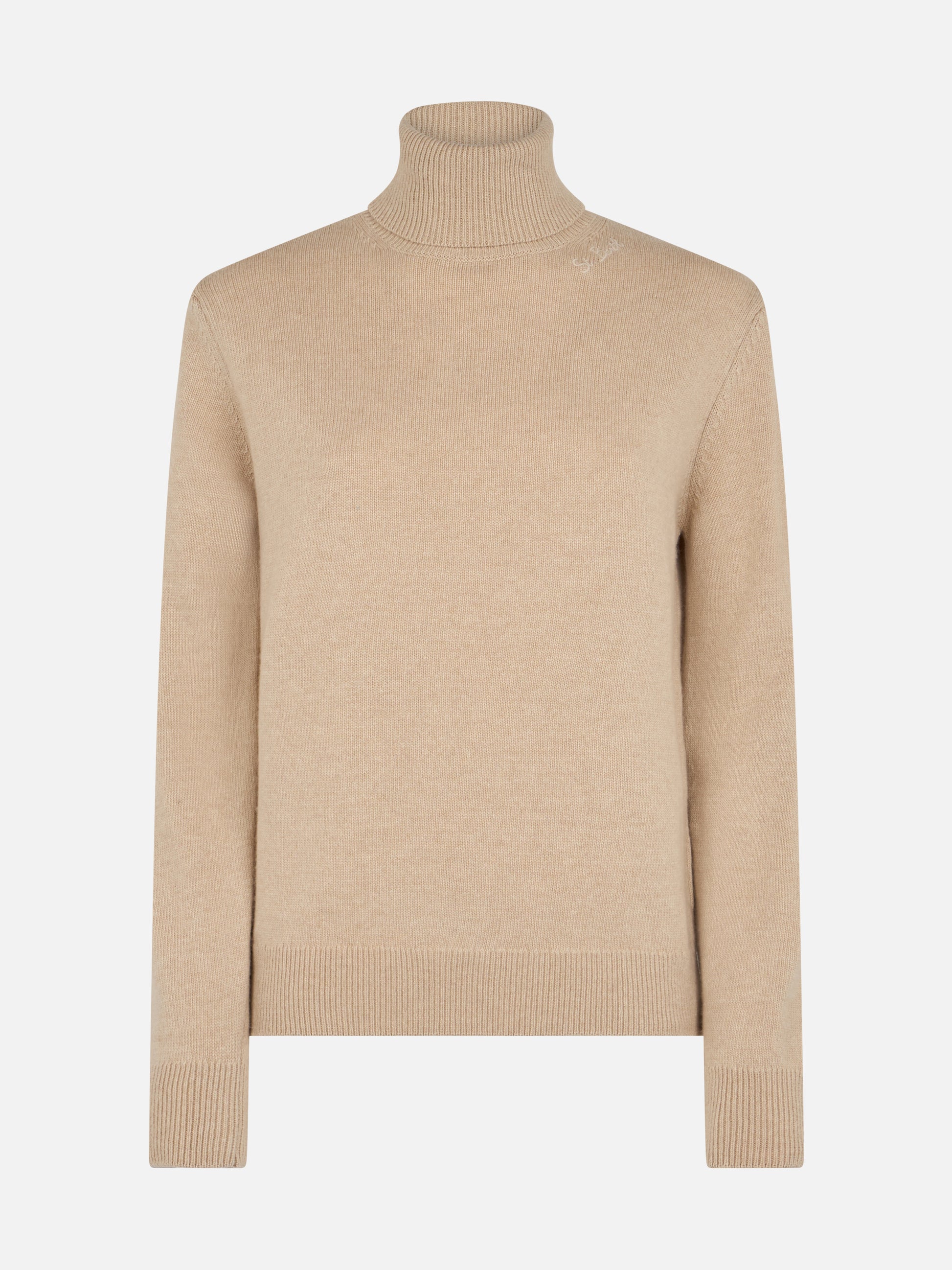 Woman beige cashmere blend turtleneck sweater Moody - MC2 Saint Barth
