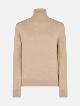 Woman beige cashmere blend turtleneck sweater Moody - MC2 Saint Barth