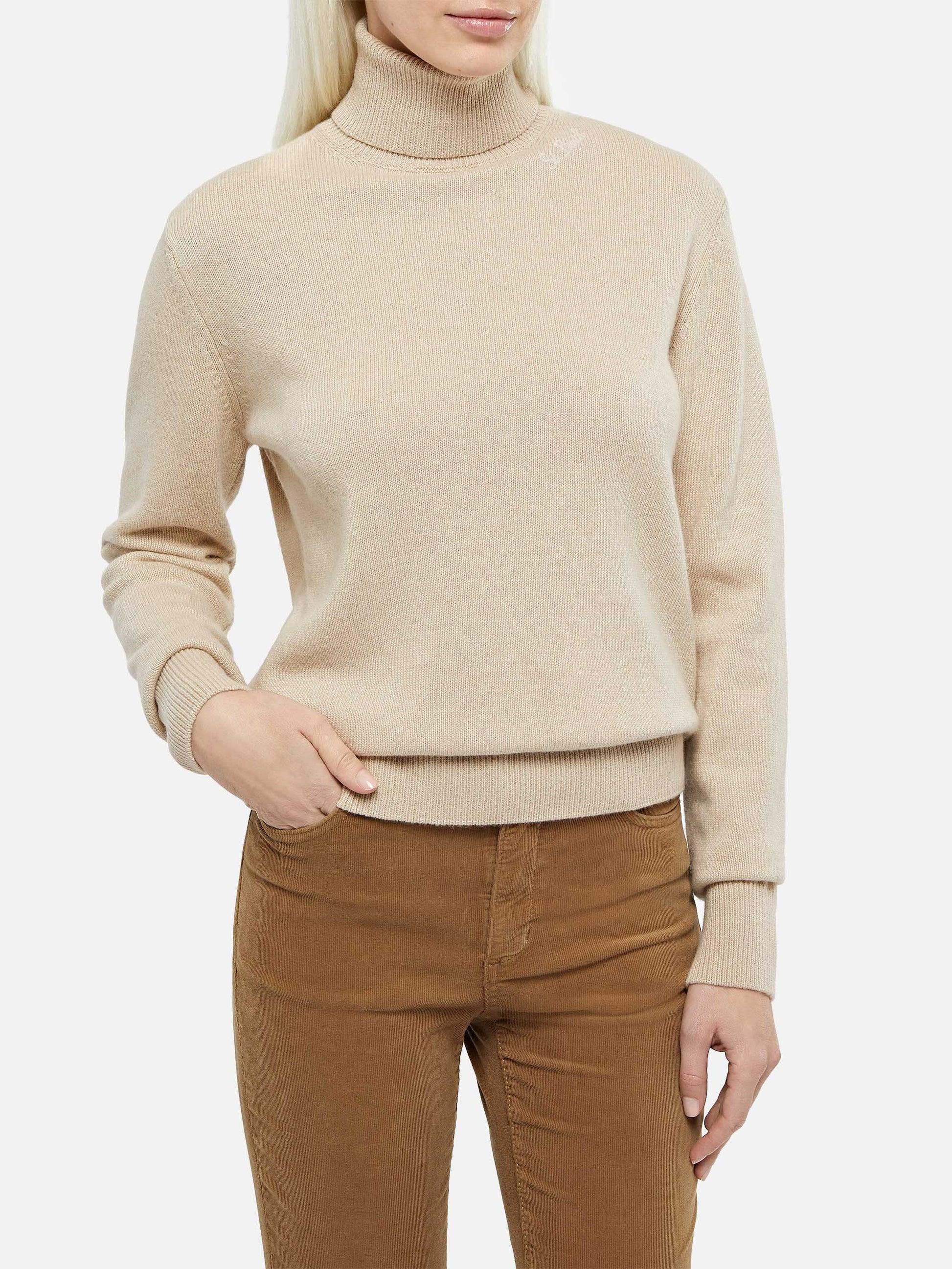 Woman beige cashmere blend turtleneck sweater Moody - MC2 Saint Barth