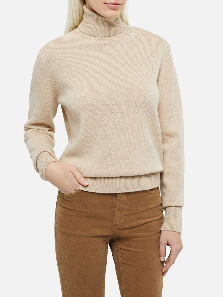 Woman beige cashmere blend turtleneck sweater Moody - MC2 Saint Barth