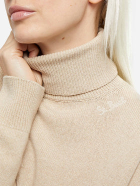 Woman beige cashmere blend turtleneck sweater Moody - MC2 Saint Barth