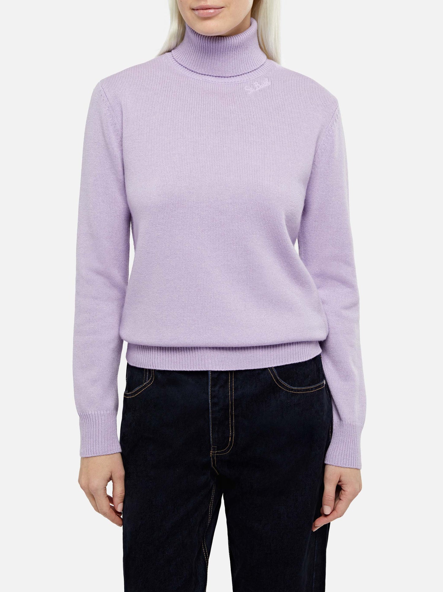 Woman lilac cashmere blend turtleneck sweater Moody - MC2 Saint Barth